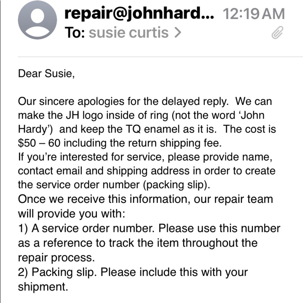 About john hardy refund